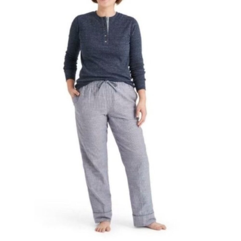 Levis Womens XS Pajama Set Navy Heather Henley Top Gray Drawstring Pants Lounge